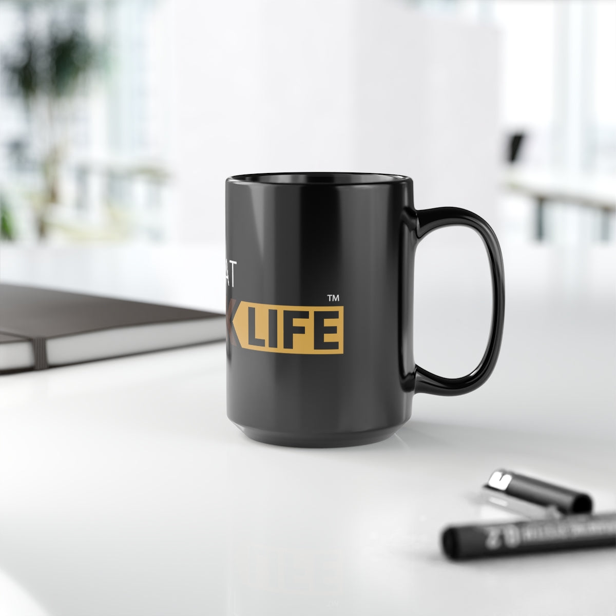 Black Mug, 15oz Brown and Gold ATBL Logo