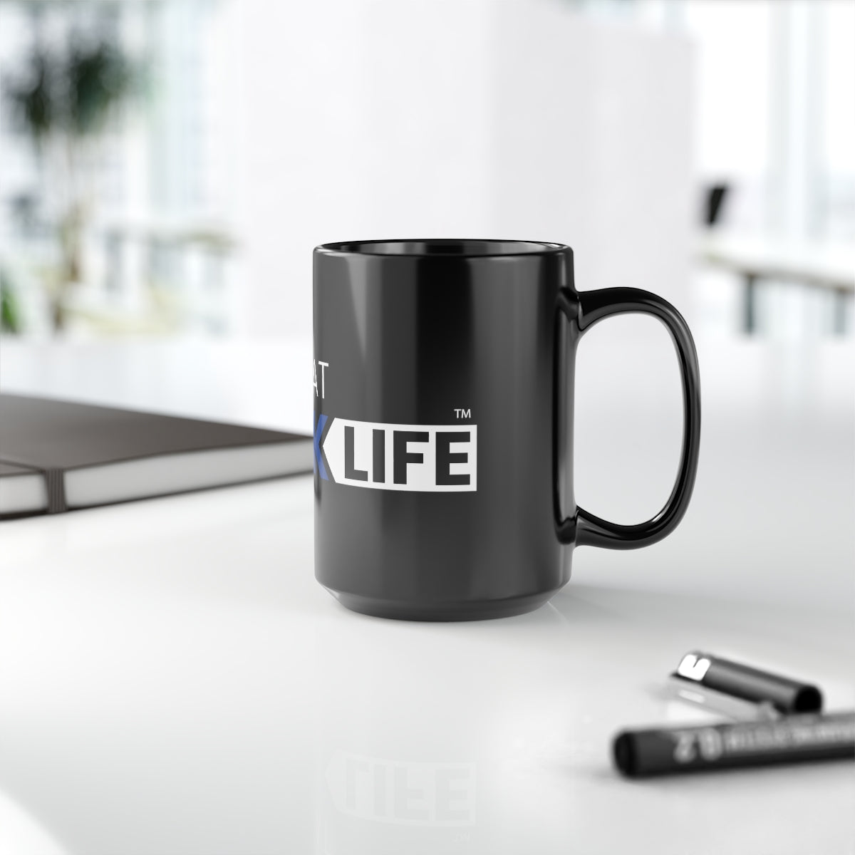 Black Mug, 15oz Blue and White ATBL Logo