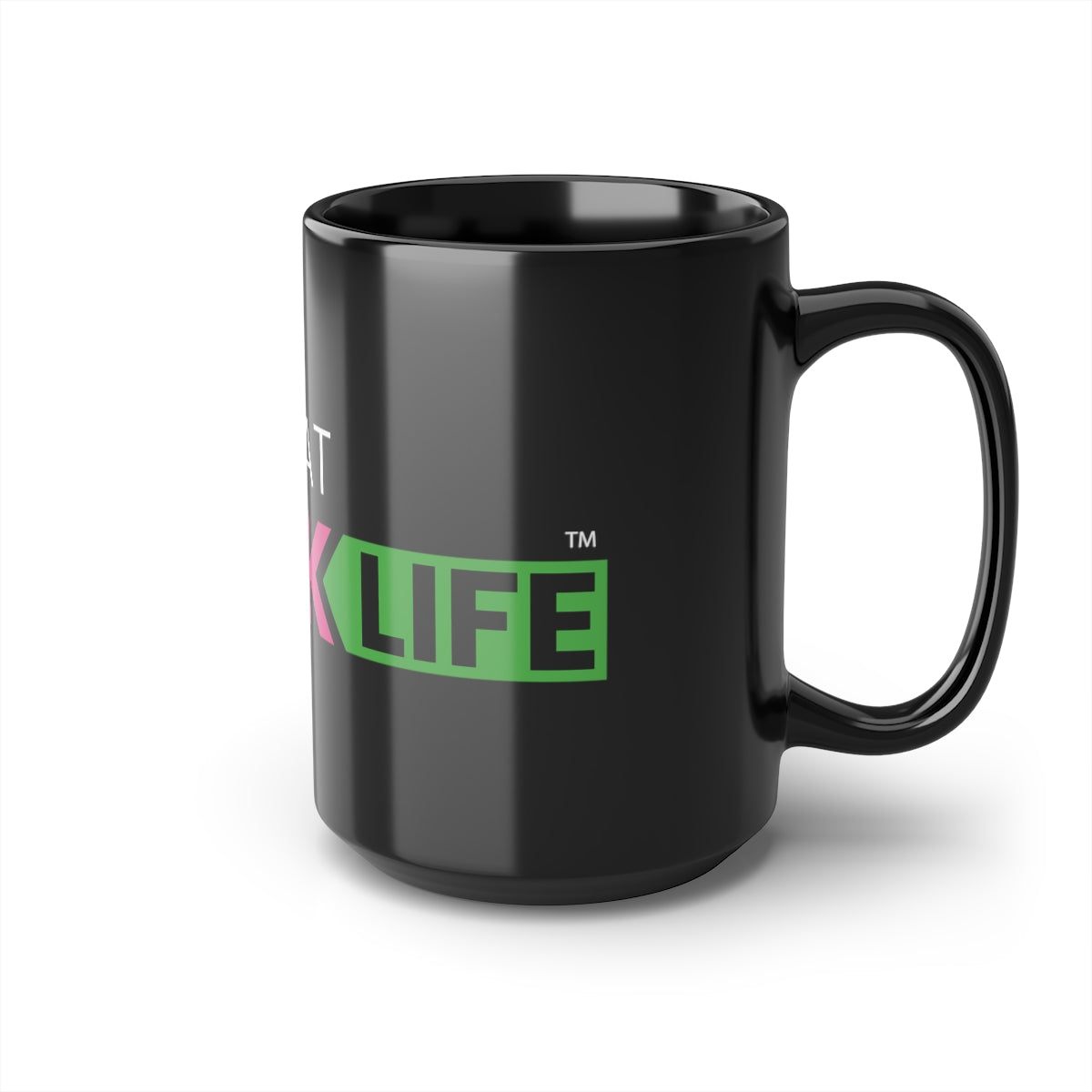 Black About That Black Life Mug, 15oz Pink and Green ATBL Logo