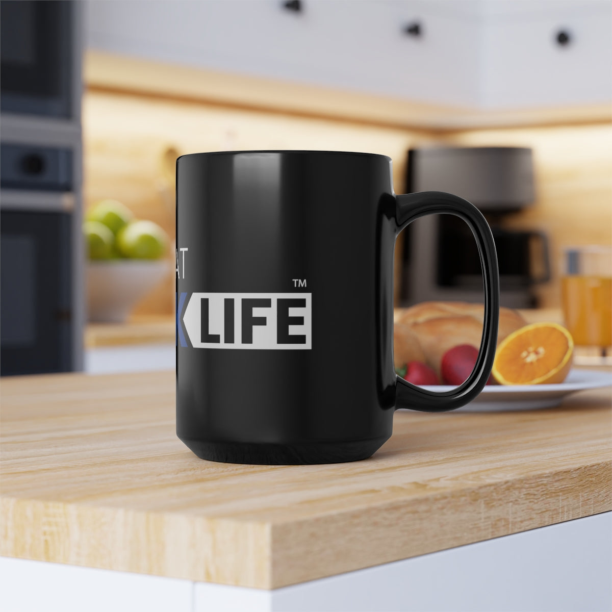 Black Mug, 15oz Blue and White ATBL Logo